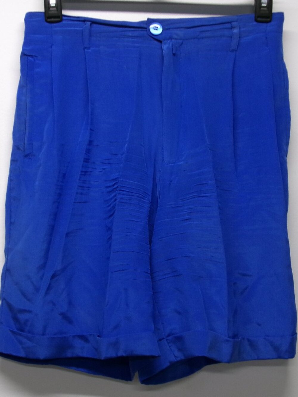 Vintage Roevelle Club 100% Pure Silk Blue Pleated Cuffed Shorts Men's sz Large